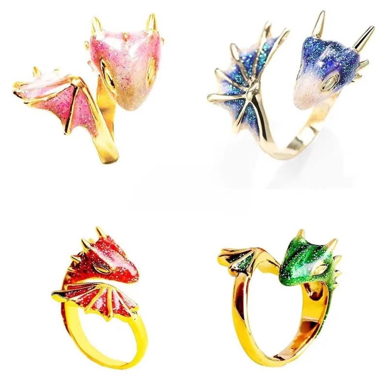 Enamel Glaze Highlights Black Knight Dragon Ring Open Adjustable Ring Personalized Trendy Jewelry Gift for Men and Women