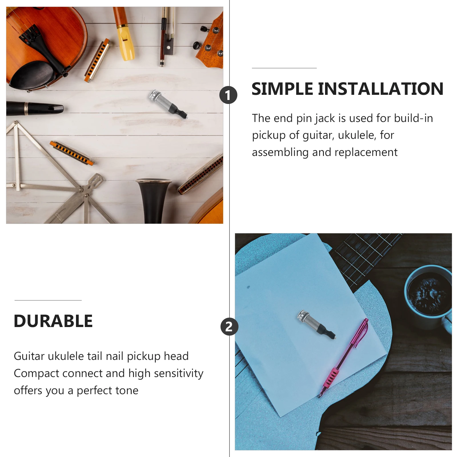 

Guitar Pickup Jack High-Grade Metal Compact Noise Reduction Ukulele Pickup Endpin Jack Replacement For Guitar Ukulele Silver