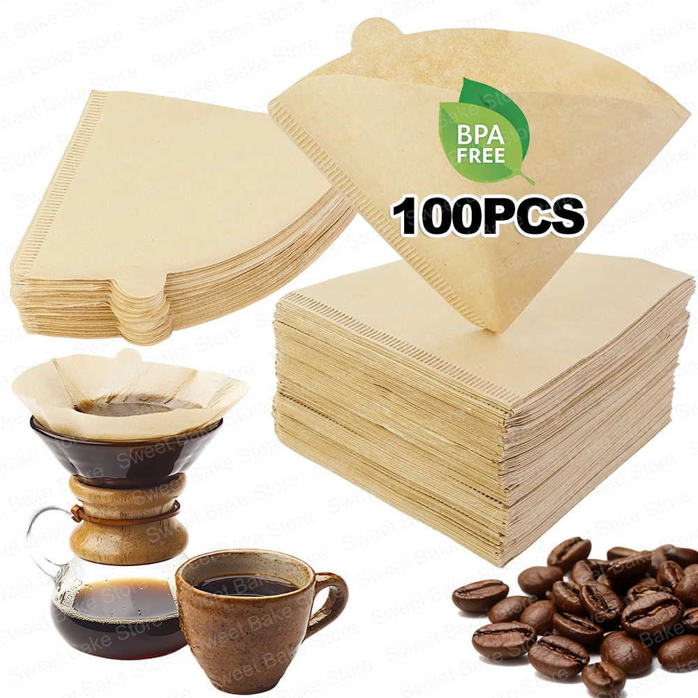 Pack of 50-100 Coffee Filter Paper, V-shaped Coffee Efilter Paper, Coffee Bags for V60 Coffee Machines, Filter Cups 2-4 Cups