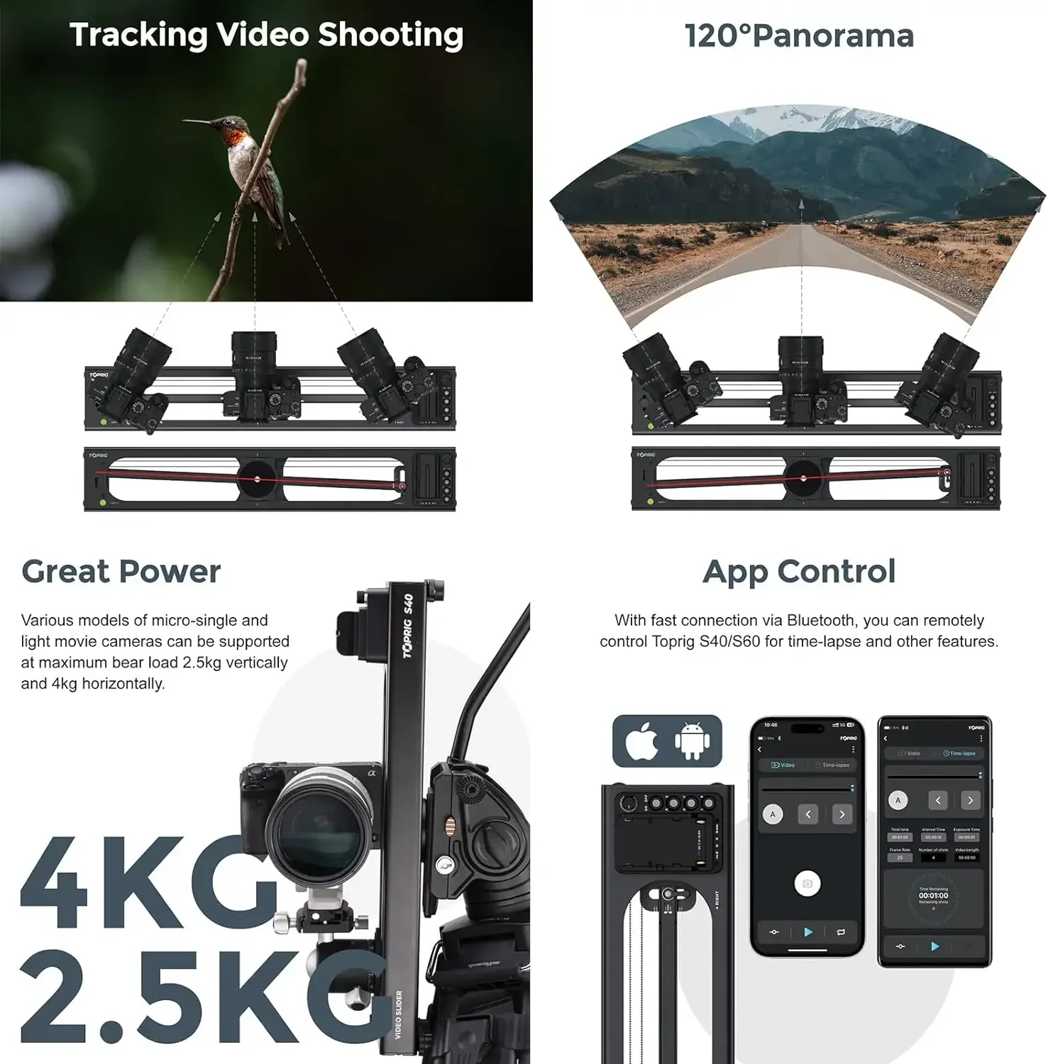 

NEW Accsoon Toprig S60 Electric Camera Slider App Wireless Control Carbon Fiber Dolly Rail Slider Support IME Shooting Phot