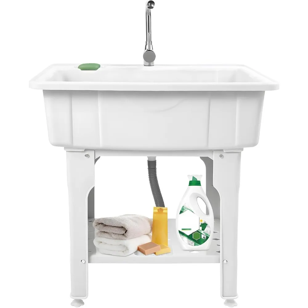 

Laundry & Utility Sink with Faucet, Plastic Bathroom Sink Freestanding Laundry Tub Outdoor Sink Ideal for Workshop, Laundry Room