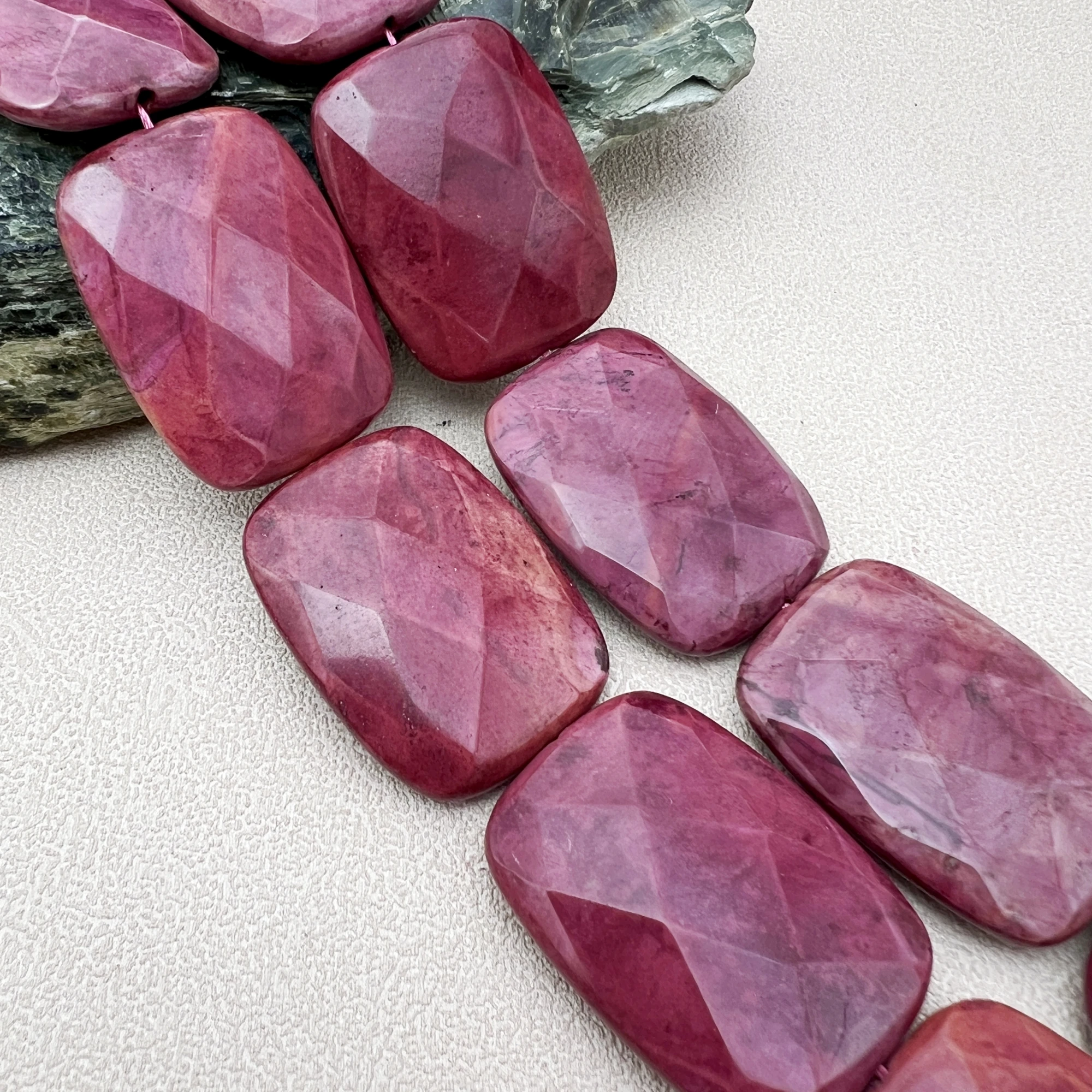 

30x40MM 10PCS Large Rectangle Shape Natural Brazil Rhodonite Slice Focus Pendant Beads For DIY Jewelry Making