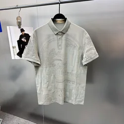 Summer New Men's Silver Grey Coconut Tree Full Print POLO Shirt Casual Flip Collar Business Casual Short Sleeves