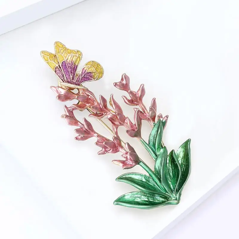 جميلة سخية سبائك المينا الخزامى فراشة بروش للنساء سيدة 2-color المينا الزهور والحشرات مكتب الحفلات بروش