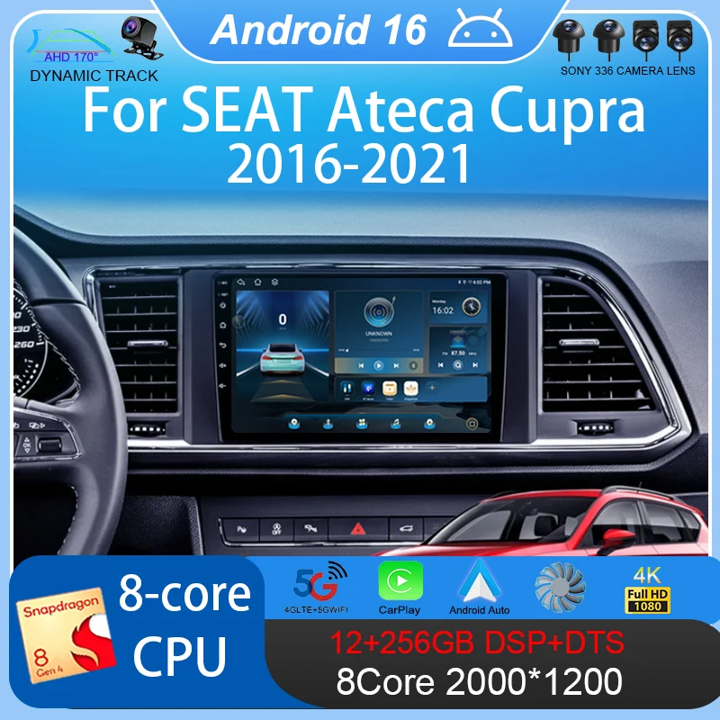 Android 16 Car Radio Carplay Auto 2K Screen Multimedia Player For SEAT Ateca Cupra 2016 - 2021 2 Autoradio Stereo 2din Head Unit