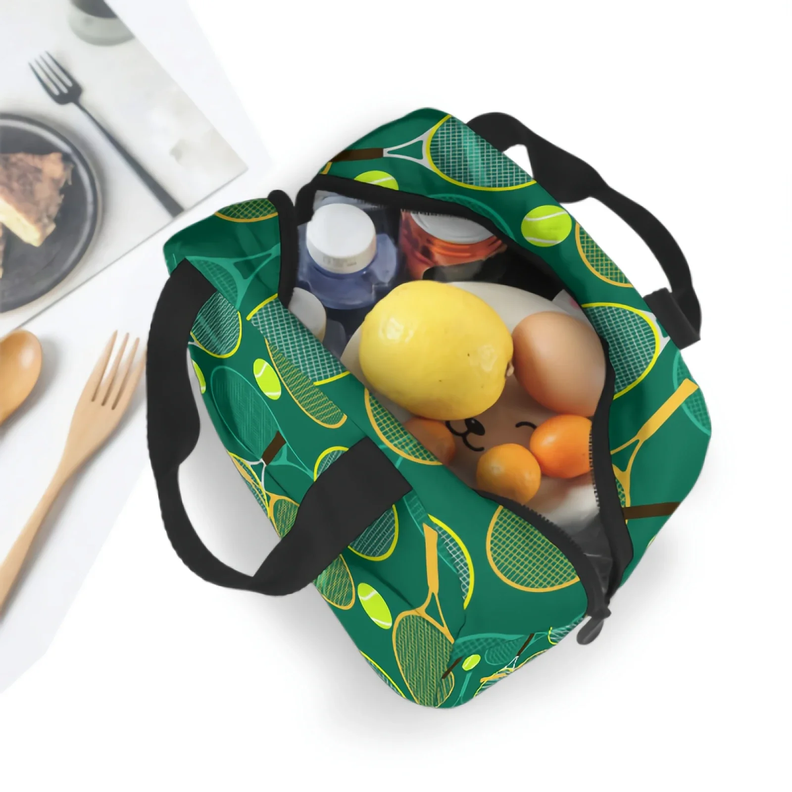 Tennisrackets And Tennis Lunch Bag Adult Tote Bag Reusable Lunch Box Container For Women Men School Office Work