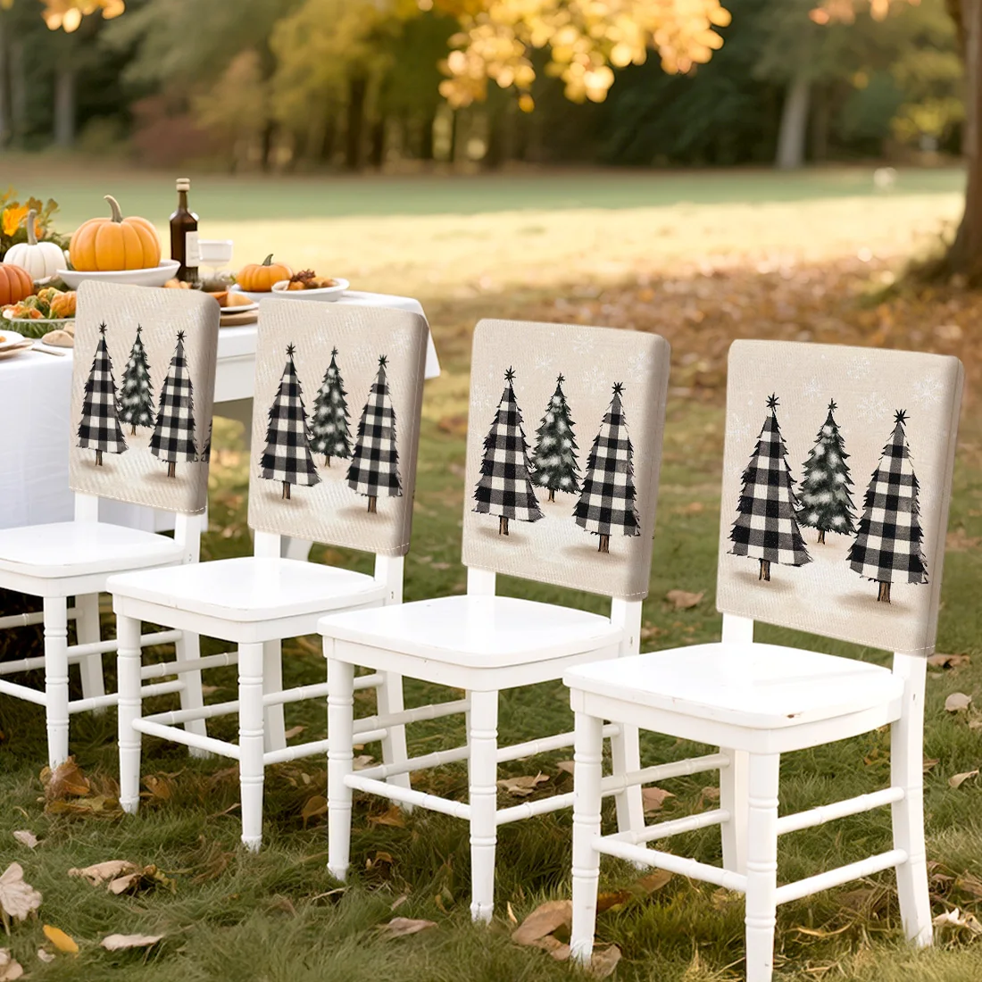 

Christmas Tree Chair Cover Slipcovers Set of 4 100% Polyester Dining Room Office Banquet Chair Protective Cover