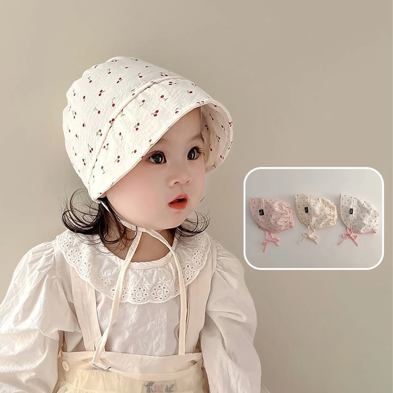 

Шапочка-капюшон для новорожденных с рюшами и цветочным принтом, кружевная, на шнуровке, для детей 0-1 года, солнцезащитный козырек, реквизит для фотосессий