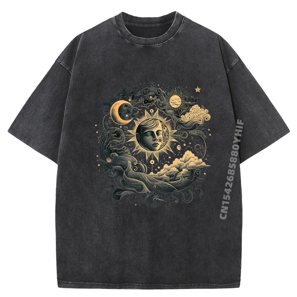 

Футболка с рисунком «Космическое небесное тело» «Солнце и Луна» для мужчин, летние удобные футболки, мужские потертые футболки в стиле ретро