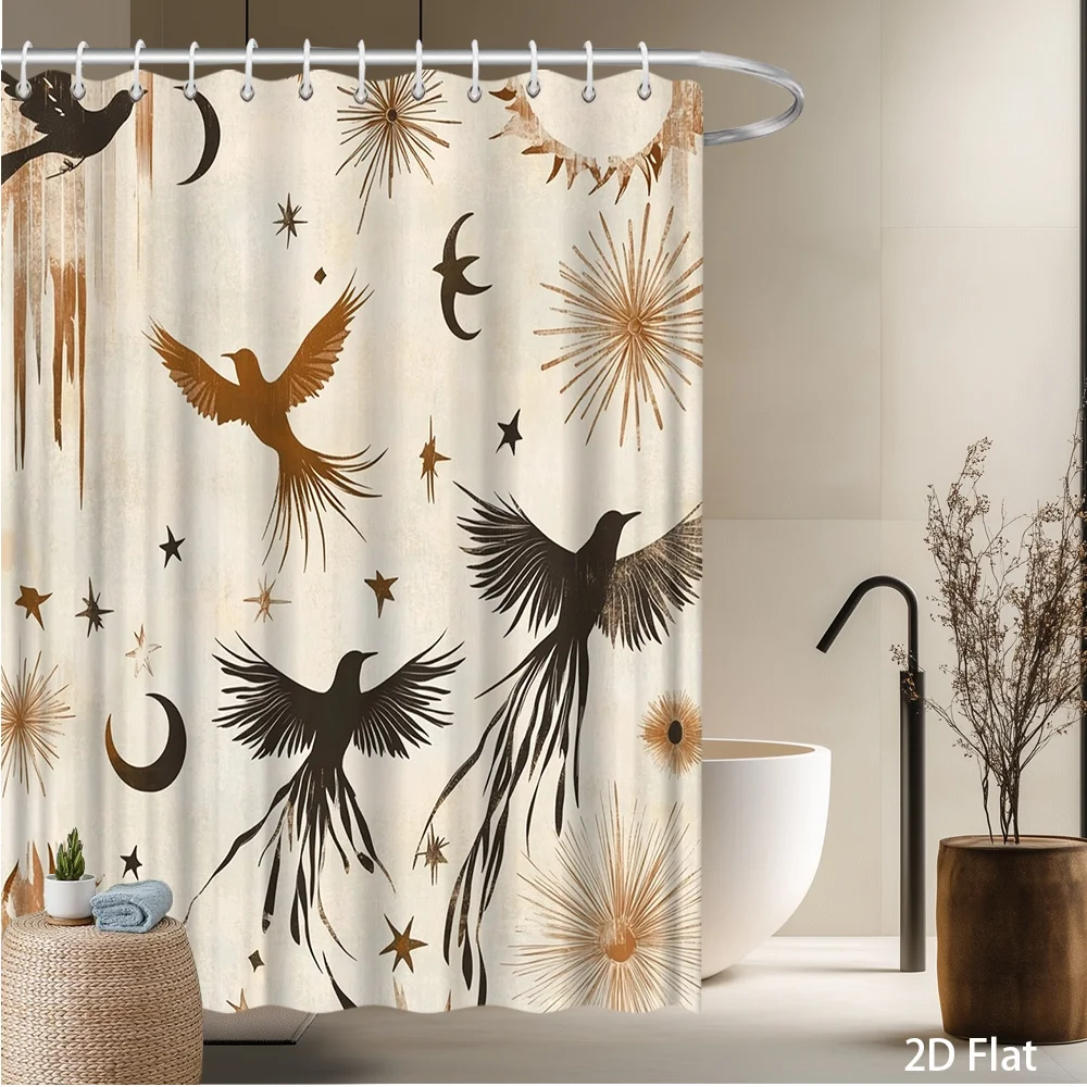 

Birds & Stars Shower Curtain – Elegant Celestial Design, 2D Flat, Multiple Sizes, 59x70.8in to 90.5x70.8in, Includes Hooks