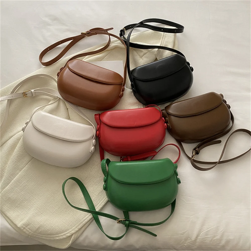 Womens Small Messenger Bag Solid Leather Bright Surface Shoulder Bag Fashion Saddle Bags Flip Buckle Phone Pouch Coin Purse