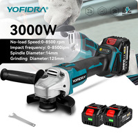 YOFIDRA 125mm Brushless Angle Grinder Cutting Machine 4 Gear Cordless Cutting Woodworking Power Tools for Makita 18V Battery Pin