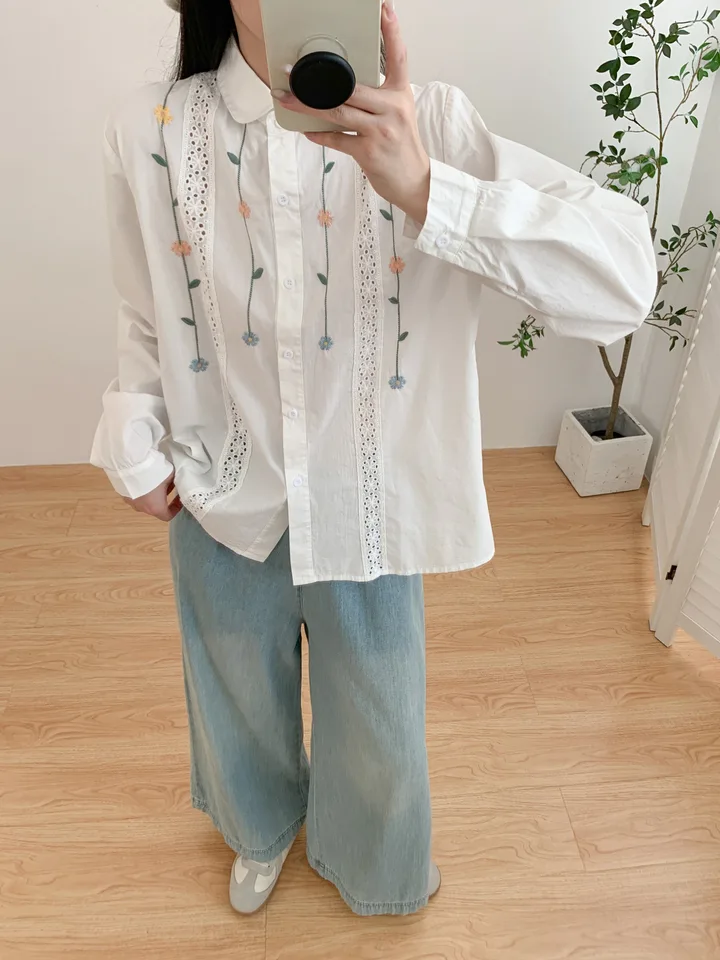 New 2025 Autumn Cotton Long Sleeve Shirt, Women Turn-down Collar