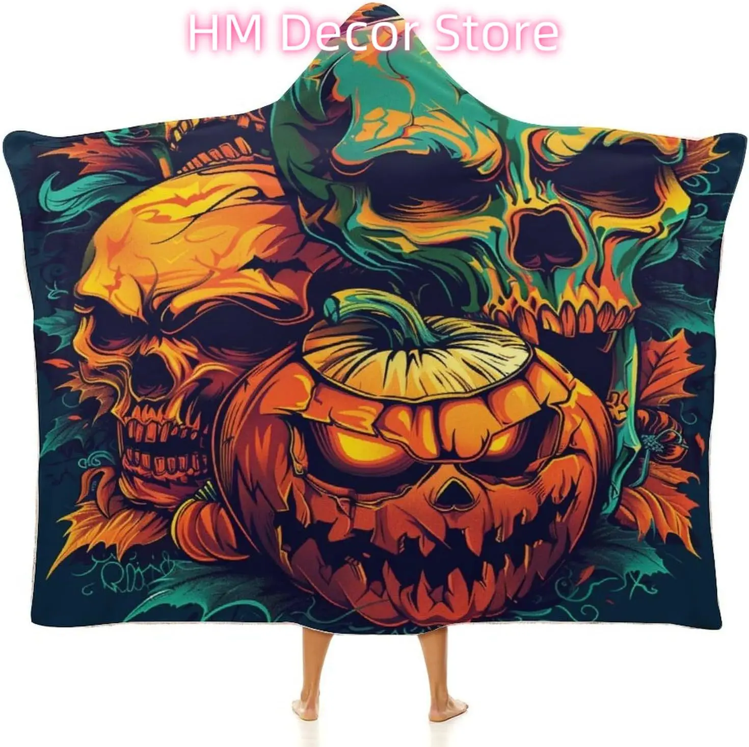 Halloween Wearable Blanket Cozy Hooded Blanket Pumpkin Throw Cloak Wrap for Men Women Gifts