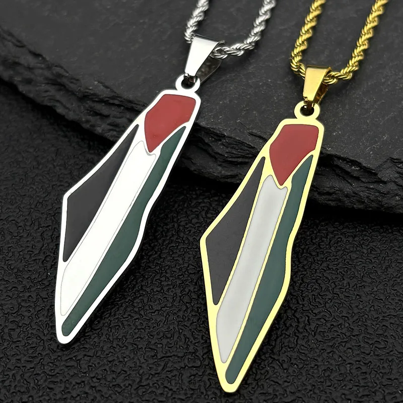 

Arabic Islamic Palestine Map Flag Pendant Necklace for Women Men Stainless Steel Gold Color Palestinians Country Chain Jewelry