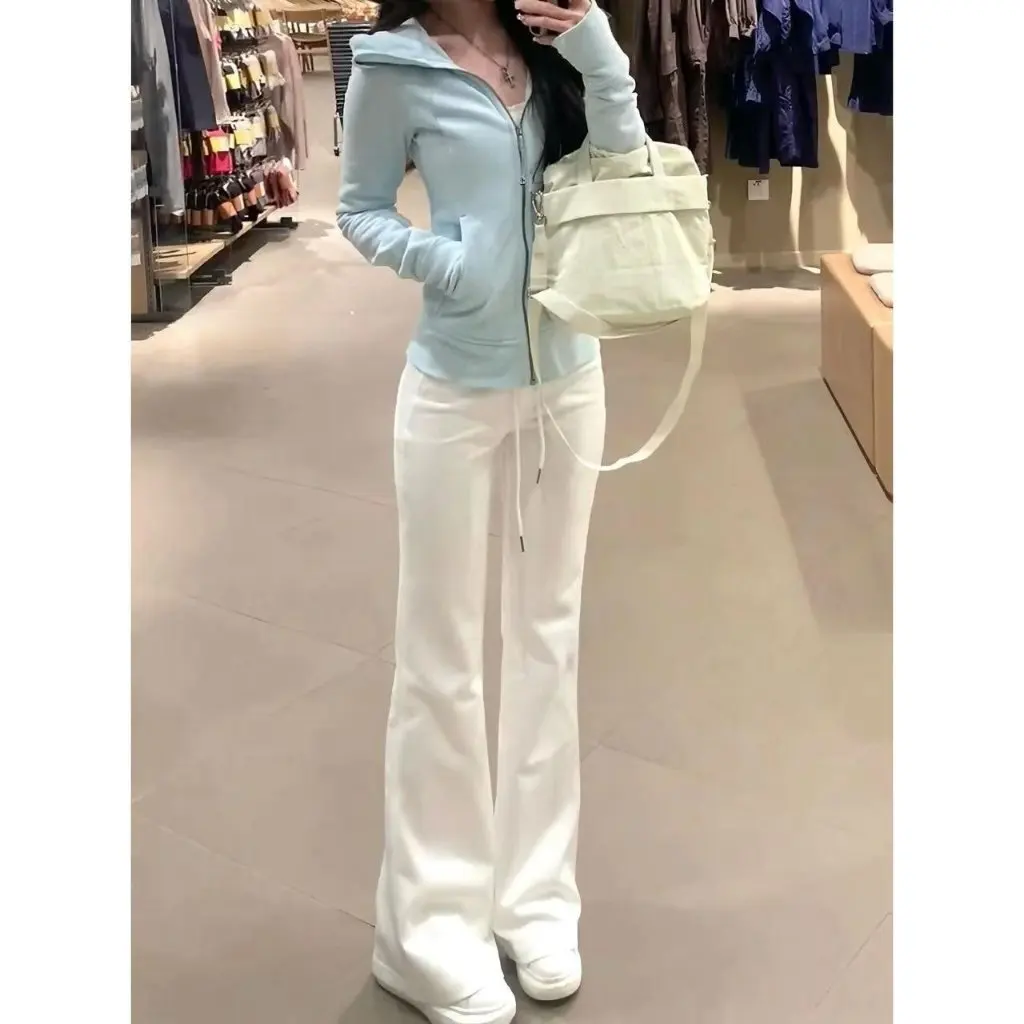 

Blue Slim Fit Hoodie Jacket Women's Spring Shoulder Length Waist Slimming Fashionable Casual Versatile INS Trendy Top