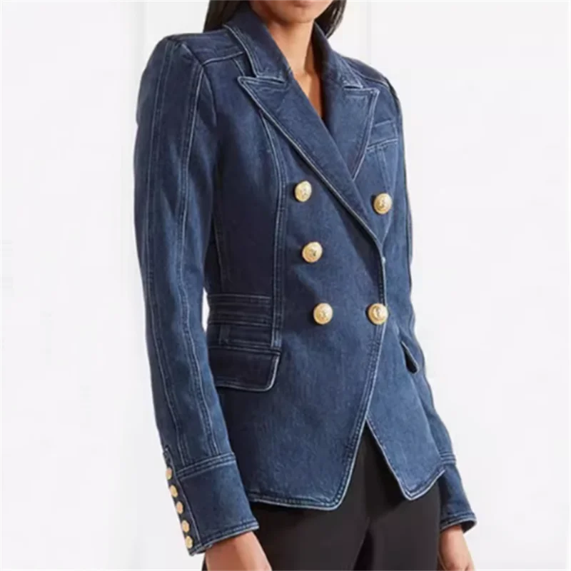 

Women's denim jacket 2024 Autumn new in outerwears Double breasted slim pure cotton long sleeved top Women's coats jean jacket