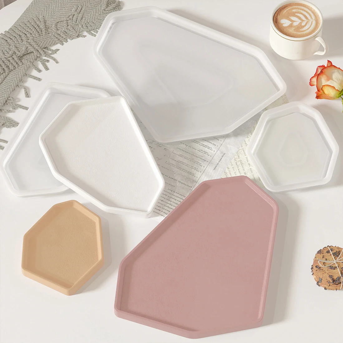 Geometric Coaster DIY Plaster Cement Tray Plate Mold Crystal Silicone Mold Polygon Epoxy Resin Pouring Mold Home Decorations