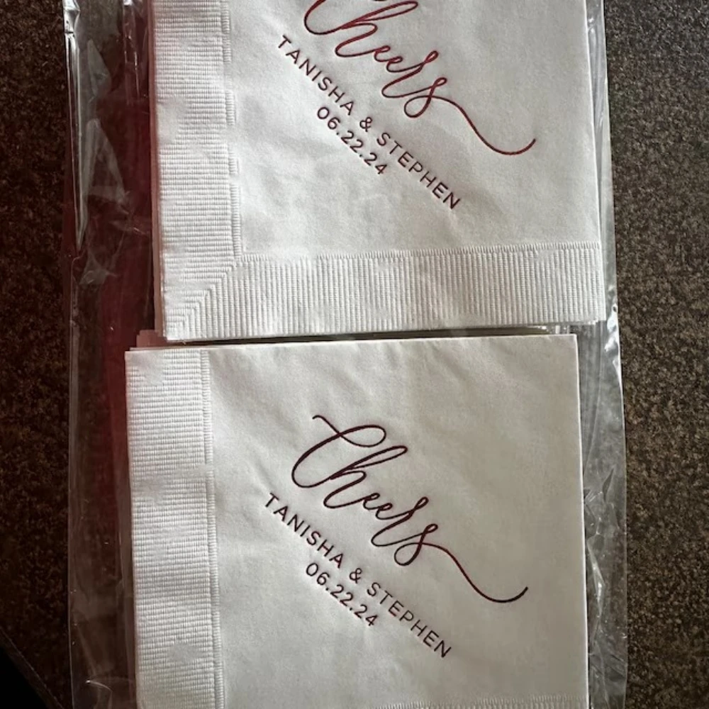 

Personalized Wedding Cocktail Napkins, Custom Monogram Cheers Receptions Lunches Dinners Engagement Birthday Party Napkins