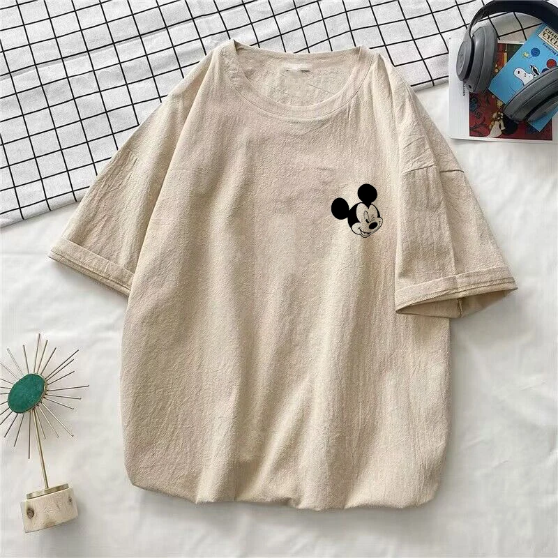 Mickey Minnie Mouse Washed Cotton T Shirt Streetwear Short Sleeve Tshirts Men Women Summer Clothing T-shirt Tees Tops