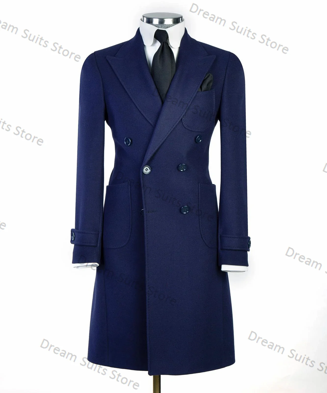 Blue Cashmere Wool Formal Men Suits 1 Piece Long Blazer Customized Formal Office Business Jacket Prom Wedding Tuxedo Male Coat