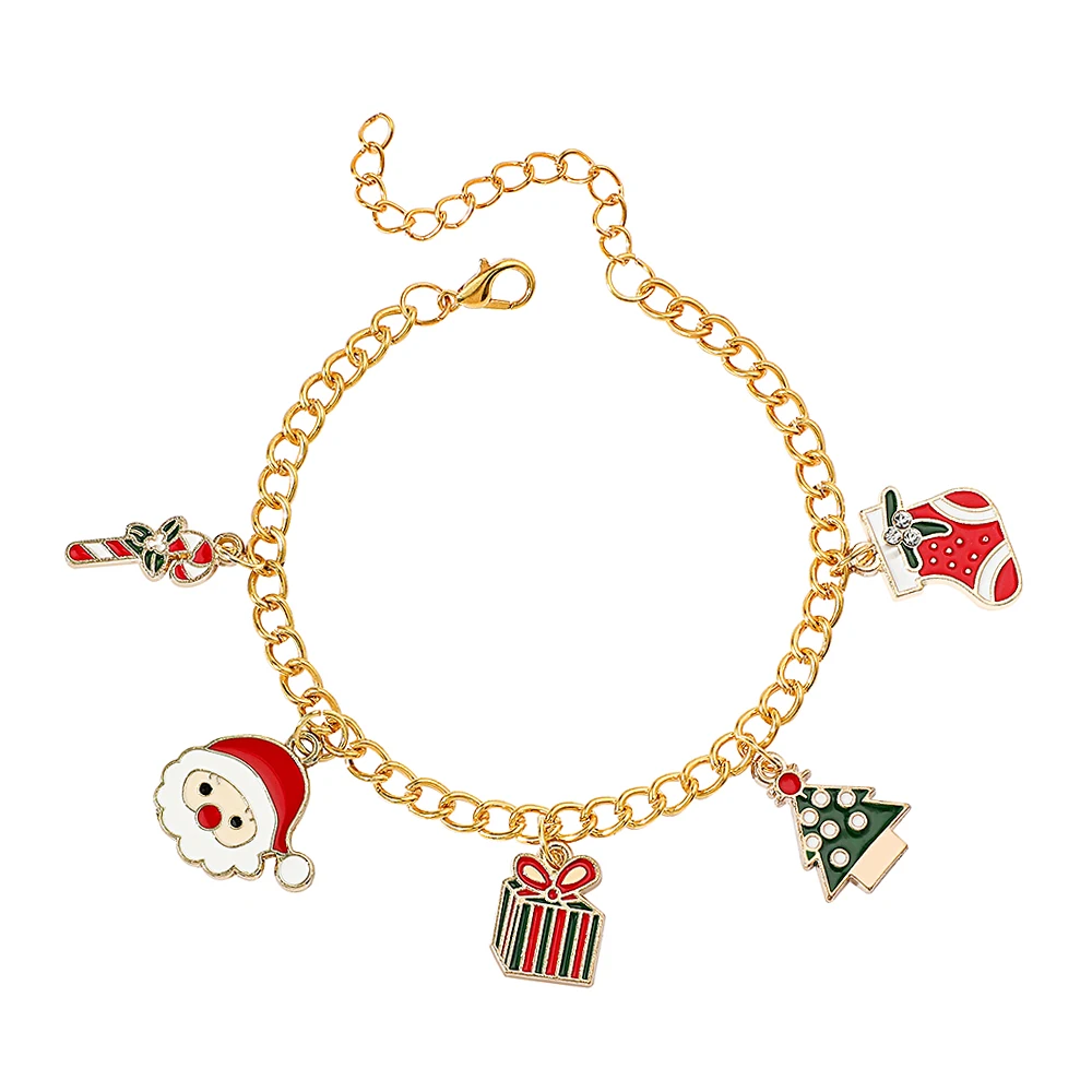 Christmas Tree Cartoon Stocking Bracelet, Cute Santa Claus Bangle for Friends, Jewelry Gifts