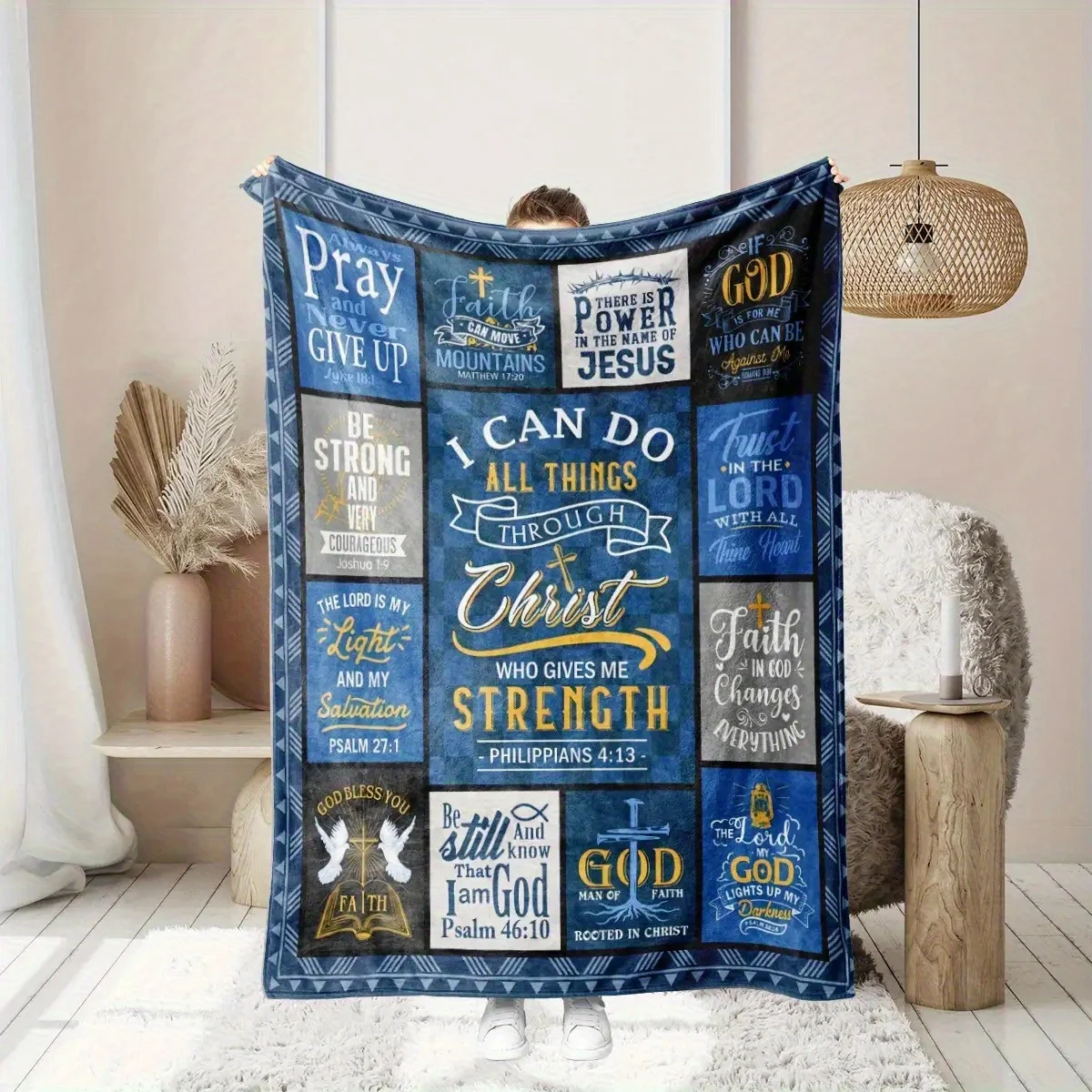 

Inspirational Christian Flannel Blanket with Inspiring Biblical Message - Soft, Warm, Comfortable, Perfect for Home, Office,
