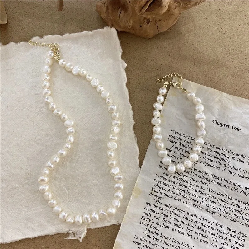 Choker Necklace Bracelet Set for Women White Pearl Beaded Jewelry Set Elegant Summer Wedding Bride Jewelry Suit Mother Gifts