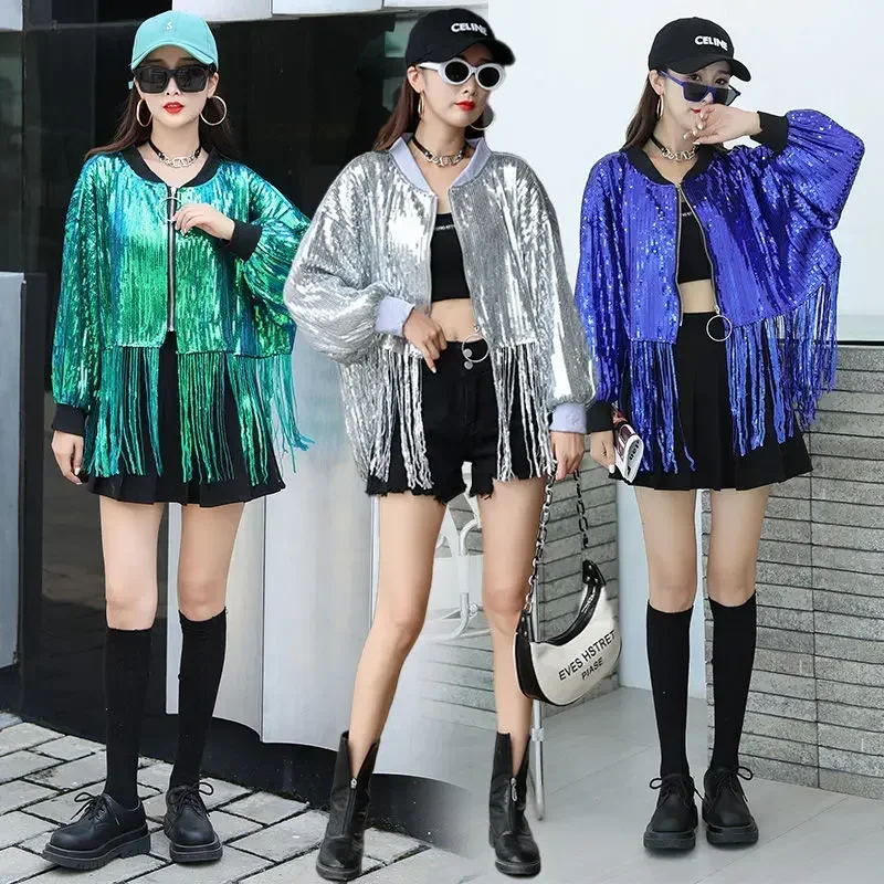 

2023 Spring Autumn New Fashion Women Jacket Lady Coat Sequined Female Top Loose Long Fringed Clothing