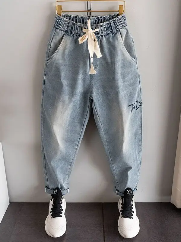 

Мужские джинсы-шаровары оверсайз, свободного кроя, повседневные, весна-осень, модные, эластичные, молодежные, прямые штанины