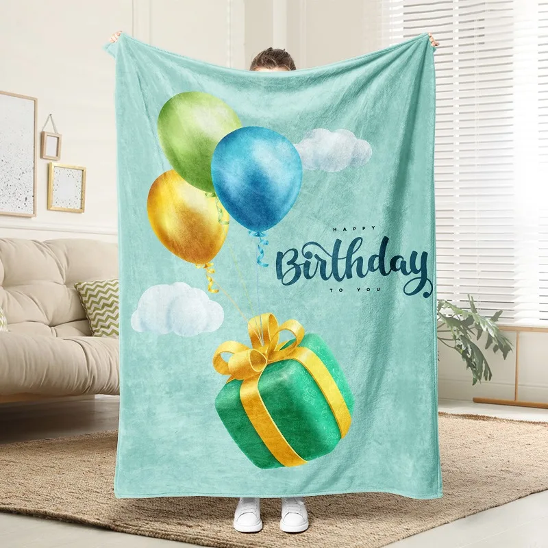 

Birthday Balloon and Gift Flannel Blanket Soft Plush Cozy Sofa Bed Decor Gift for Kids Adults