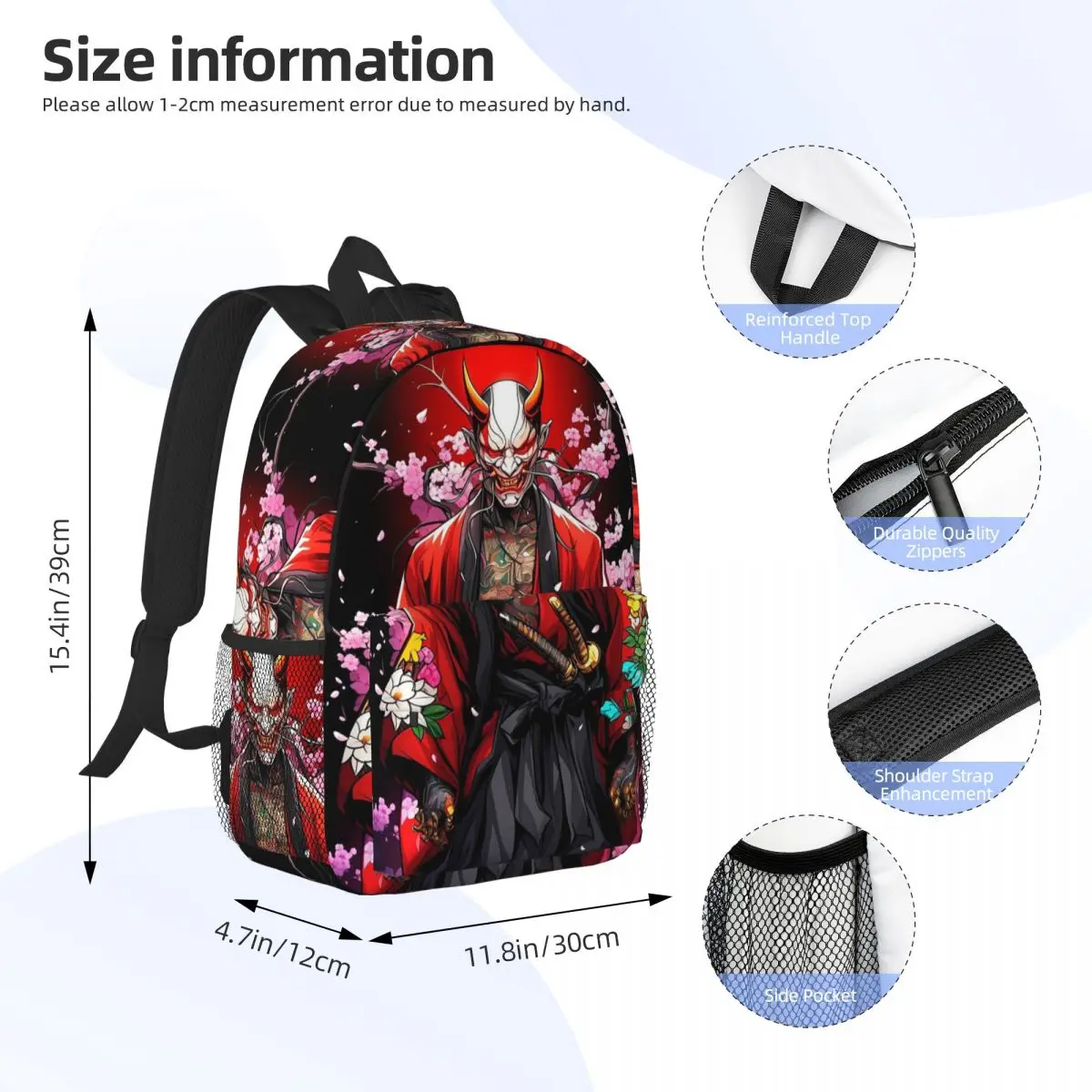 القوطية أوني هانيا اليابانية الساموراي شيطان على ظهره رائجة البيع Daypack صبي الفتيات BookBag حقائب كتف للرجال النساء حقيبة مدرسية للأطفال #2