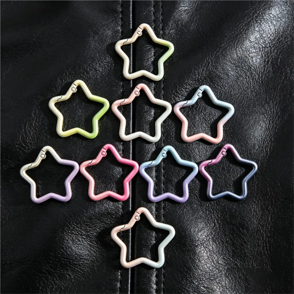 5PCS Gradient Star Shape Spring Ring Clasp Colorful Alloy Openable Key Rings for DIY Jewelry Bag Charms Keychain Making Supplies - view 5