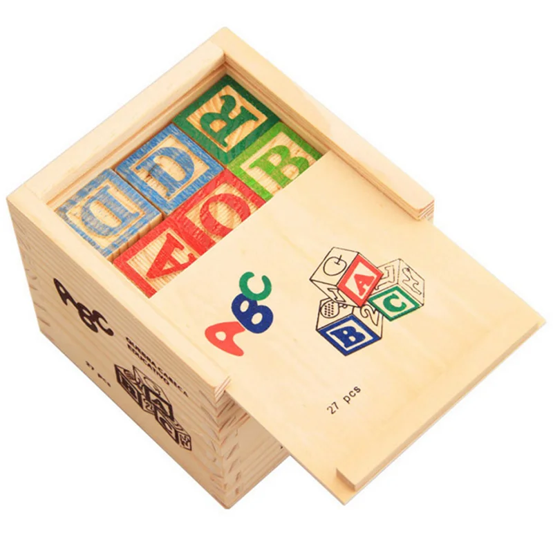 27 Pcs Children Wood Alphabet Blocks Letters Stacking Toys Building Blocks Craft Early Learning Educational Toys Baby Room Decor