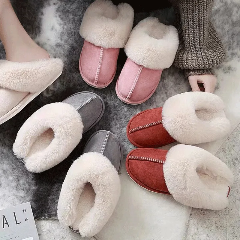 Women Home Plush Slippers Indoor Bedroom Couple Slipper Solid Soft Flip Flops Winter Warm Furry Plush Shoes For Men Slippers