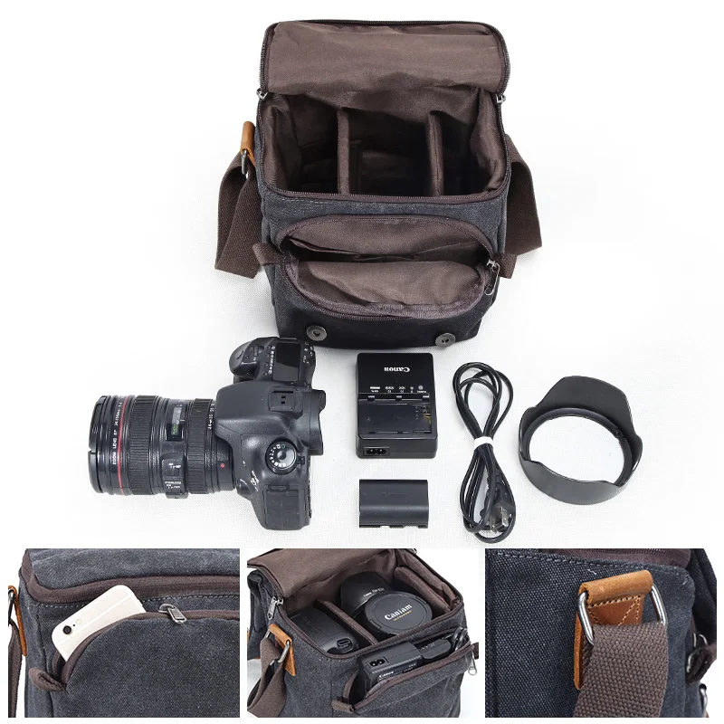 Imagem -05 - Dslr Câmera Canvas Shoulder Bolsa Câmera Case para Canon Nikon Sony Lens Pouch Photo Bolsa Impermeável Fotografia Bag