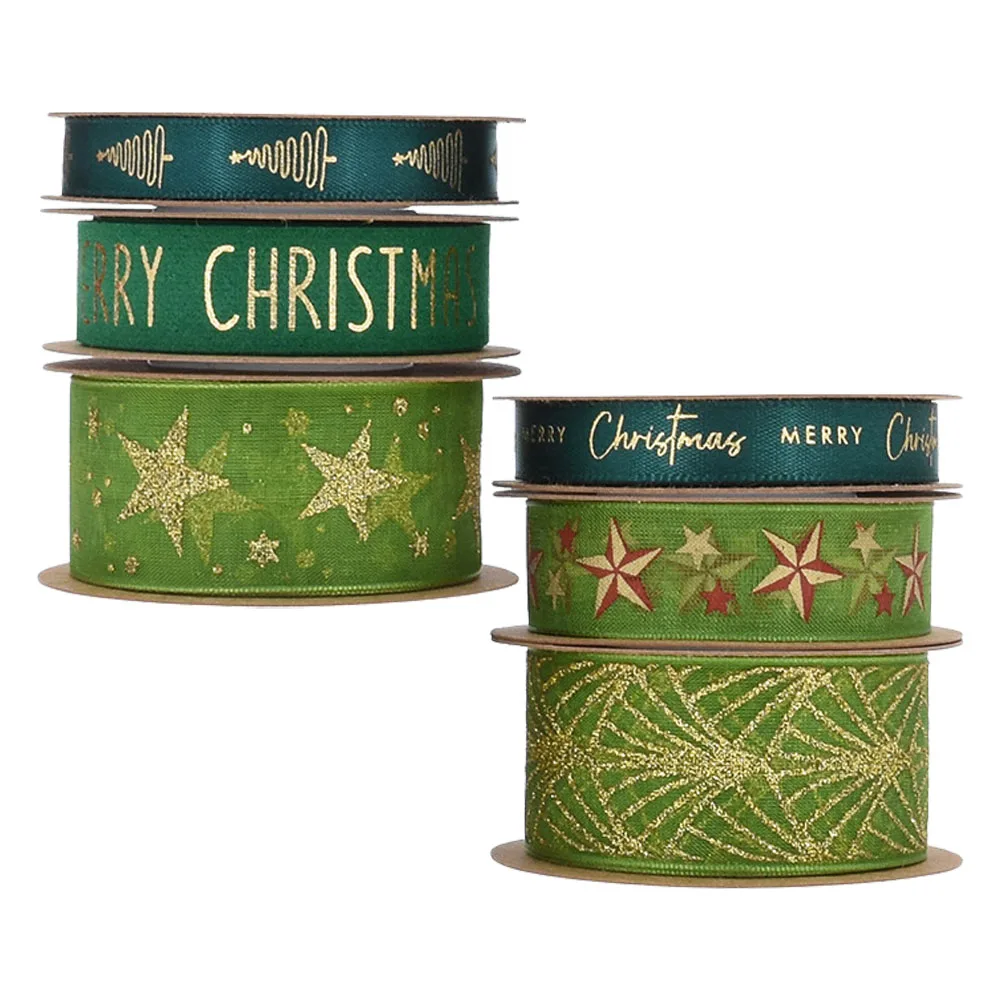 

6 Rolls Glitter Holiday For Wreaths Wedding Crafts Decorations Wrapping Green Fabric Ribbon For Bouquets Cake Hair Accessories