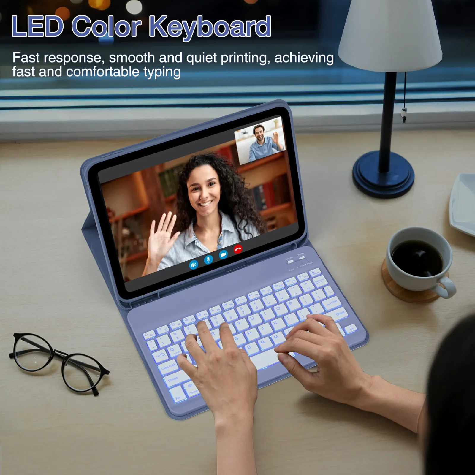 SK-1099D Для iPad (2025)/10.9 (2022) Кожаный чехол для планшета с клавиатурой BT — серый, синий