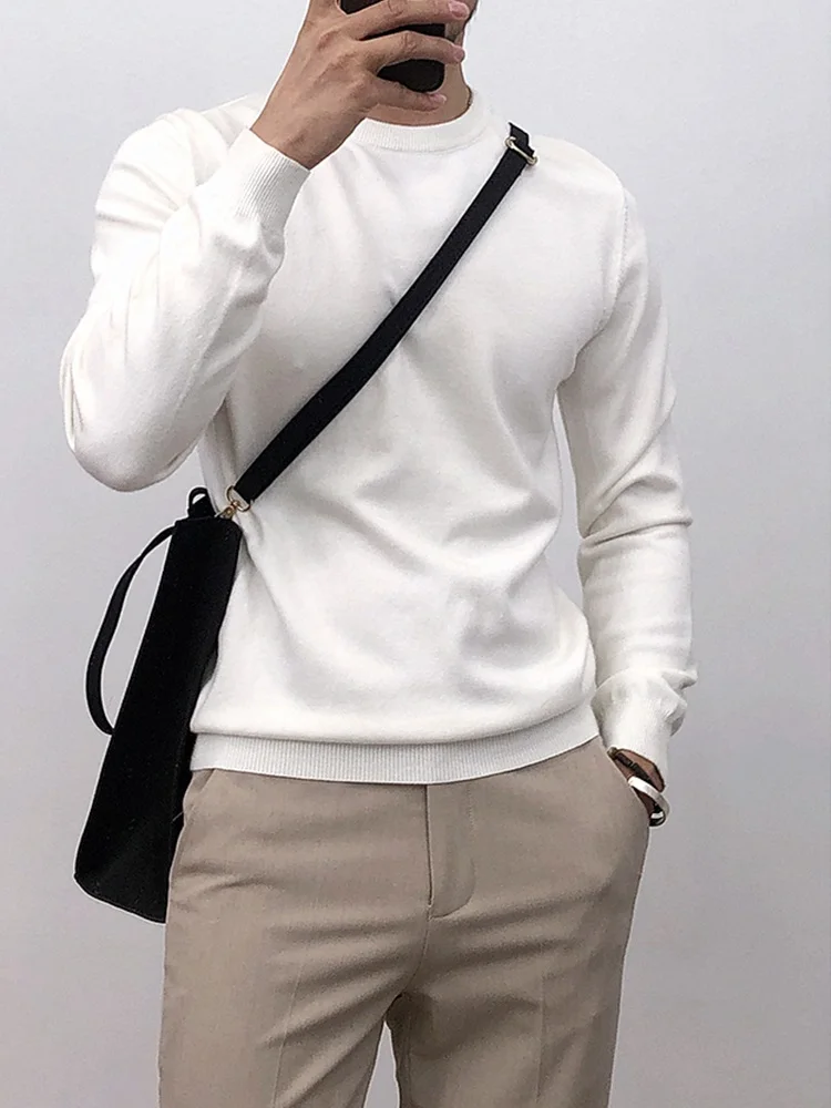

Spring Autumn Thin round Ne Knitted Sweater Men's Korean Sle Slim Fit Overhead irt Inner Wear Men's Top Casual Long Sve