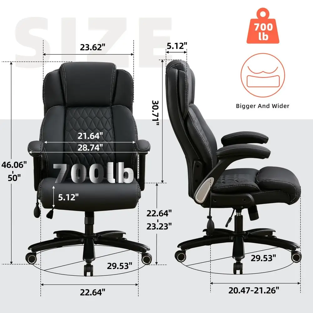 

Big and Tall Office Chair Heavy Duty Executive Desk Chair with Inflatable Lumbar Support, Extra Wide Padded Seat, Flipup Arms,