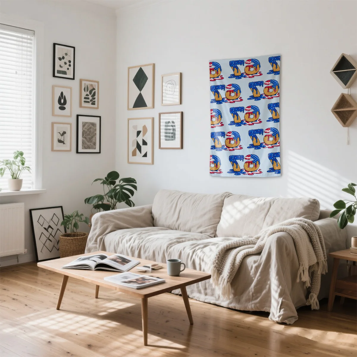 Repeating 67 waffle cones with Digital printing polyester wall tapestry suitable use in living rooms bedrooms offices bars party