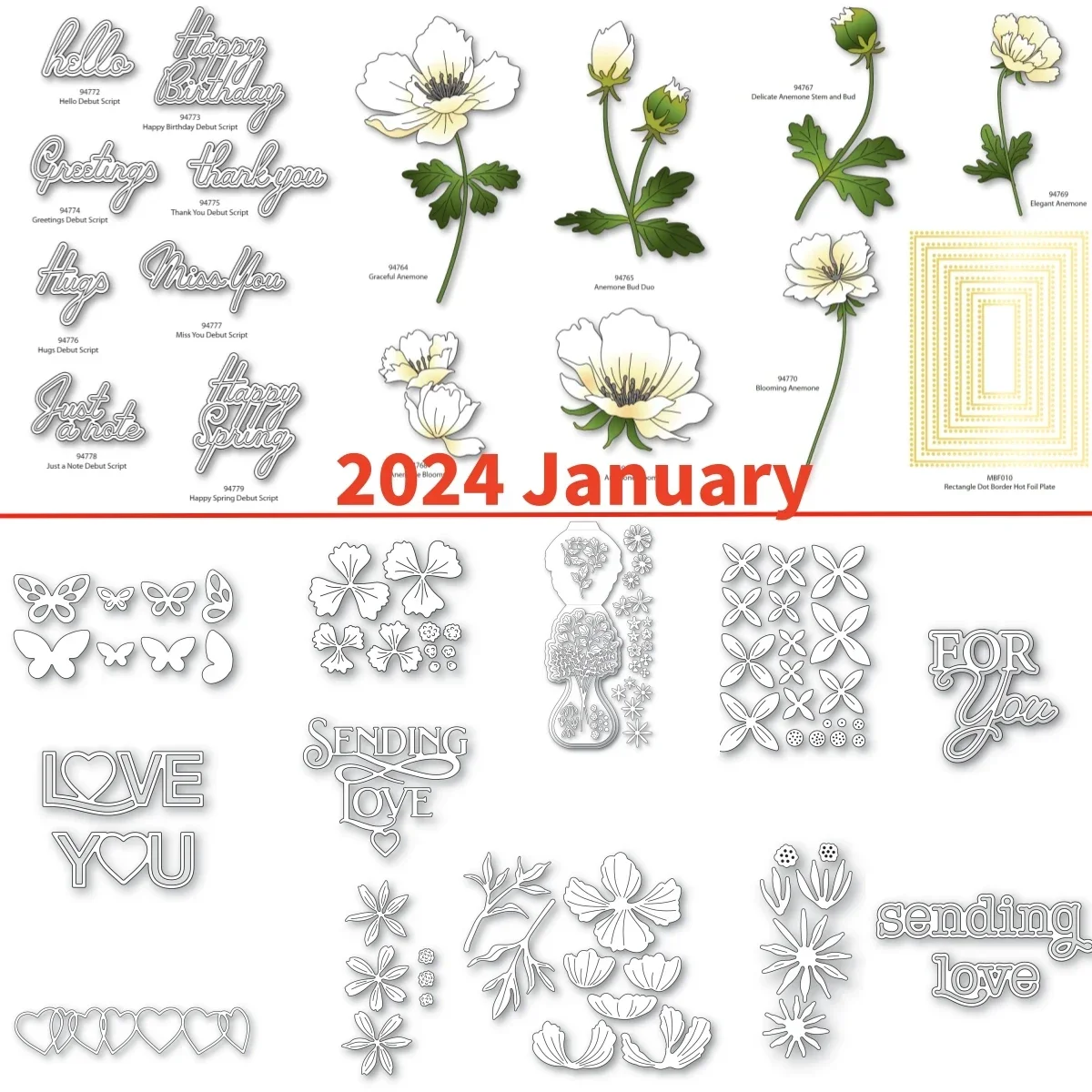 2024 Anemone Flowers Sentence Metal Cutting Dies Hot Foil For Making Card Scrapbook Paper Album Diy Craft Template Decoration