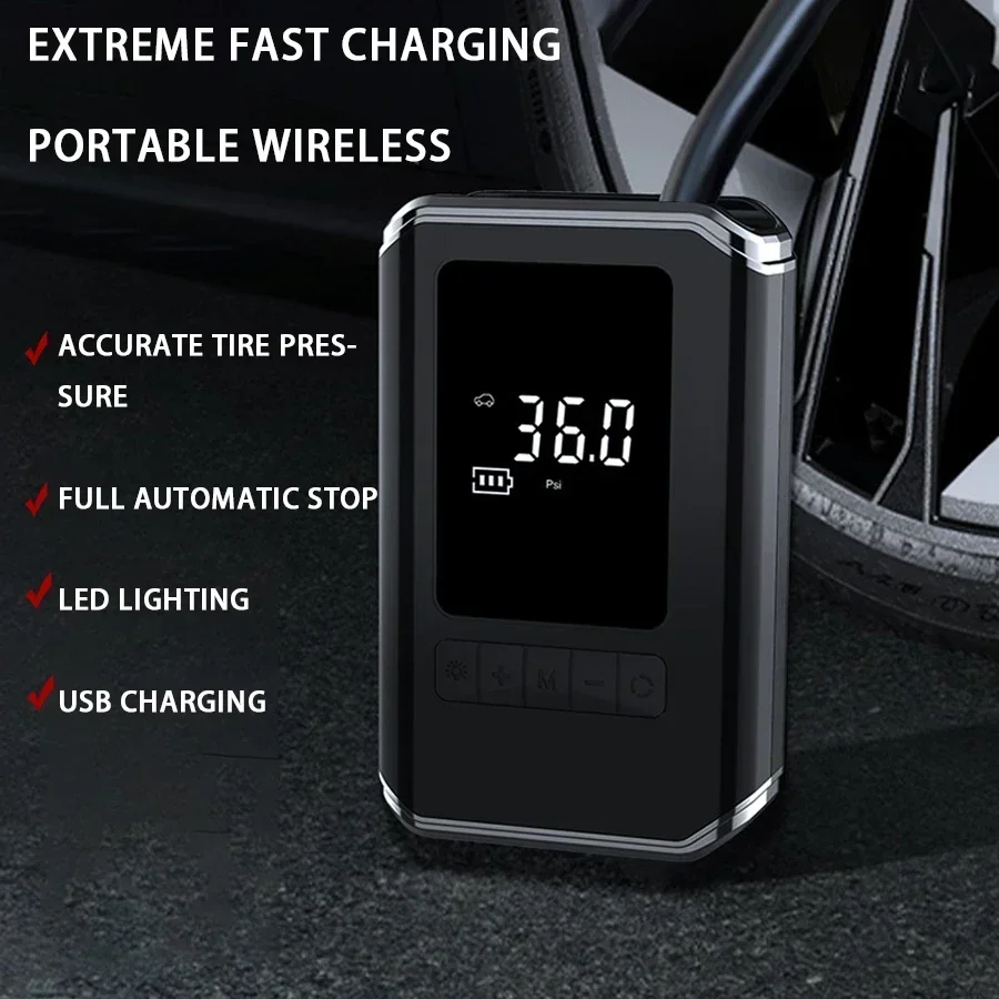 Car Mounted Inflation Pump Portable Mini Self-propelled Electric Tire Inflator Air Pump Handheld Wireless Charging