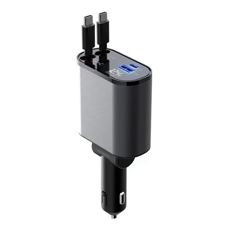 Top Sale-Car Retractable Car Charger 2 USB Ports Support 120W Super Fast Charge Flash Charge 4-In-1 Cigarette Lighter