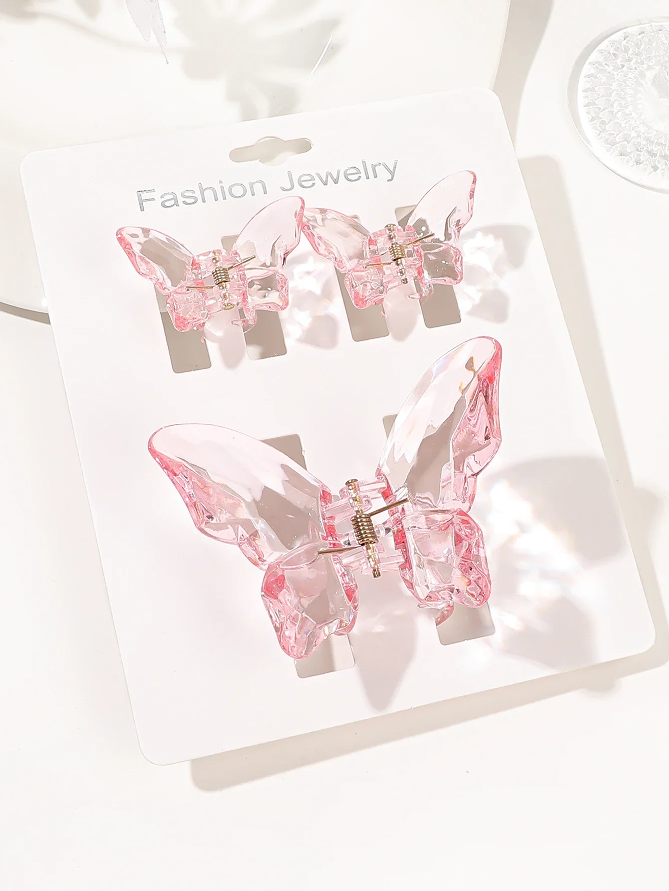 3Pcs Pink Medium Butterfly Hair Clips for Thick Thin Hair,Non Slip Cute Transparently Hair Claw Clip for Women Girls