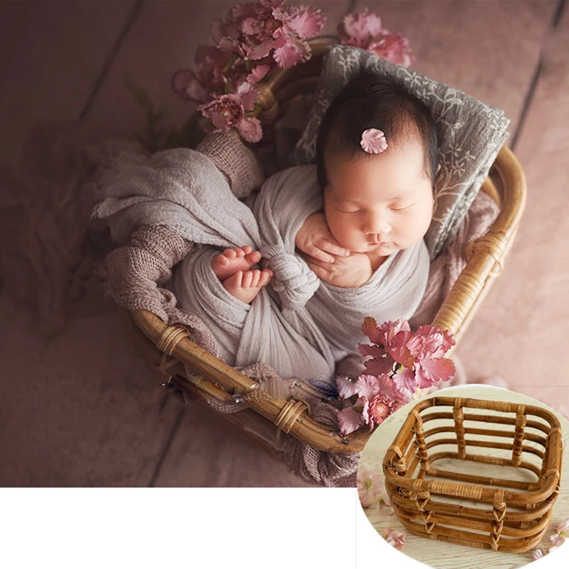 2023 Newborn Photography Props Girl Handmade Retro Woven Basket Fotografie Accessorie Studio Baby Photo Shoot Bed Backdrop Chair