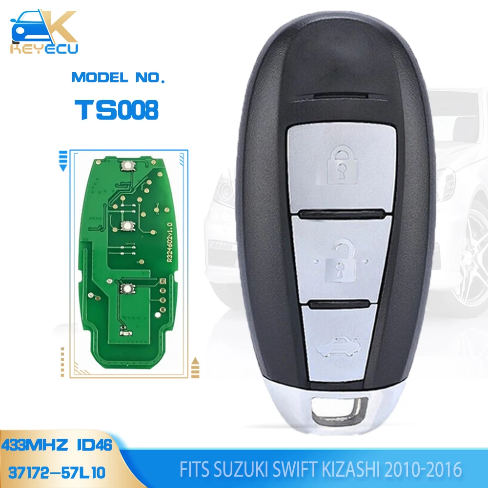 KEYECU Model :TS008 3 Buttons Smart Key Card 433MHz PCF7952A ID46 for Suzuki Swift Kizashi 2010 2011 2012 2013-2016, 37172-57L10