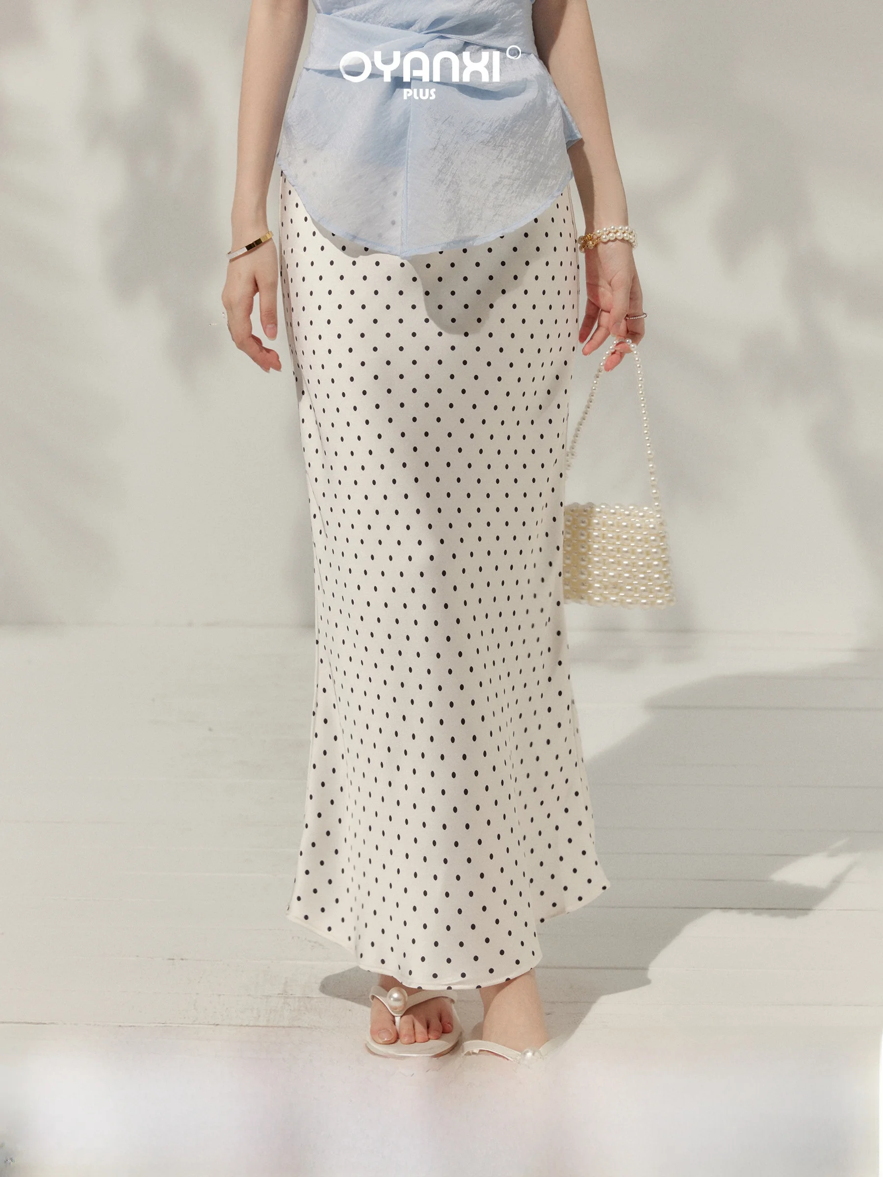 

High Waist A-Line Long Polka Dot Half Skirt Women's Summer High Waist Fish Tail Skirt Elegant Draped Bodycon Gown