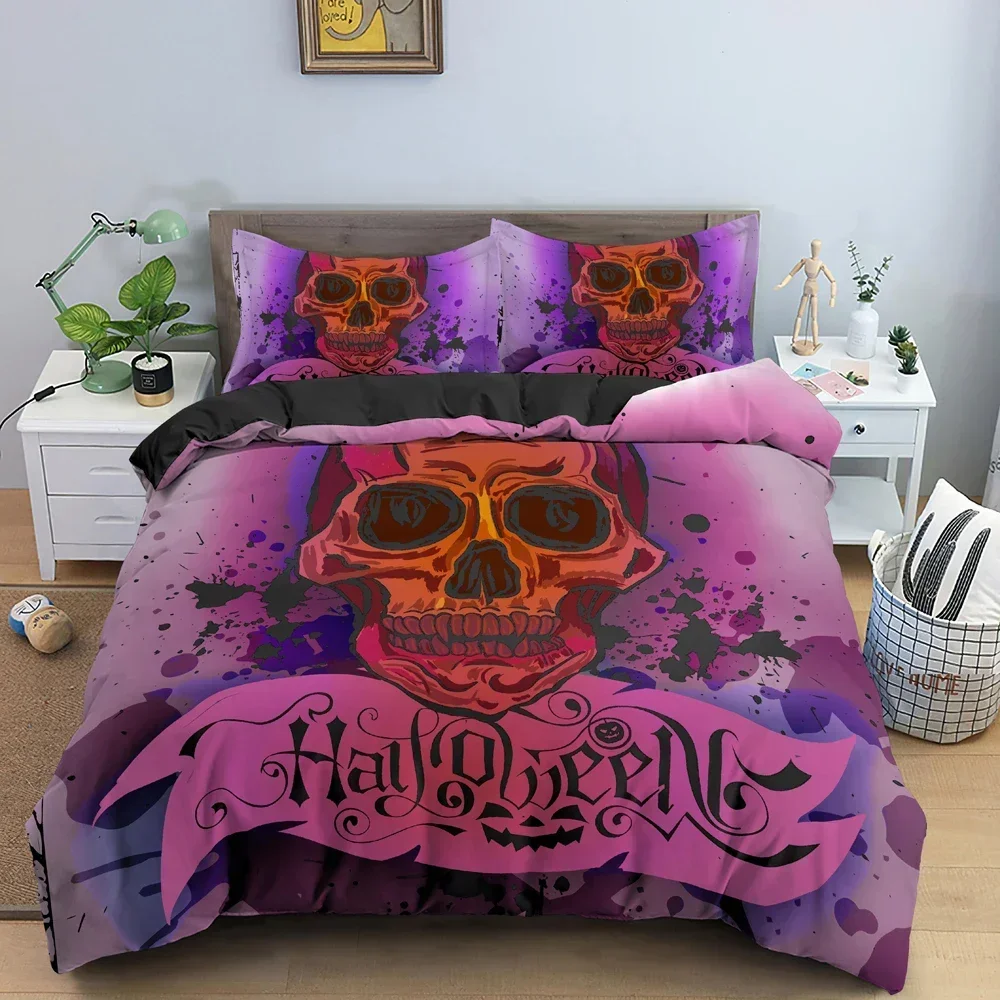 3D Skull Print Skeleton Bedding Set Single Twin Double Queen King Cal King Size Bed Linen Set