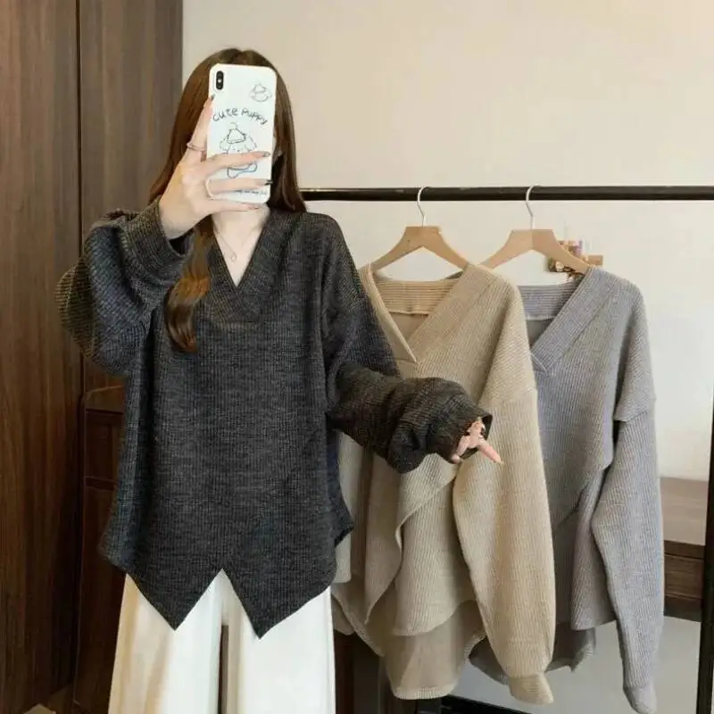 

Irregular V Neck Sweatshirt For Women In Autumn And Winter Sweet Soft Glutinous Slim Bottom Shirt Trendy